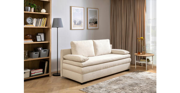 SCHLAFSOFA Struktur Creme  inkl. Rückenkissen, Armlehnenkissen, Bettkasten, Schlaffunktion, Rücken echt  - Creme/Schwarz, KONVENTIONELL, Kunststoff/Textil (195/93/83cm) - Carryhome