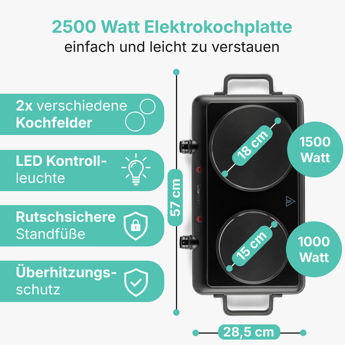 DOPPELKOCHPLATTE  - Schwarz, Trend, Metall (56,0/8,0/28,0cm) - Clatronic