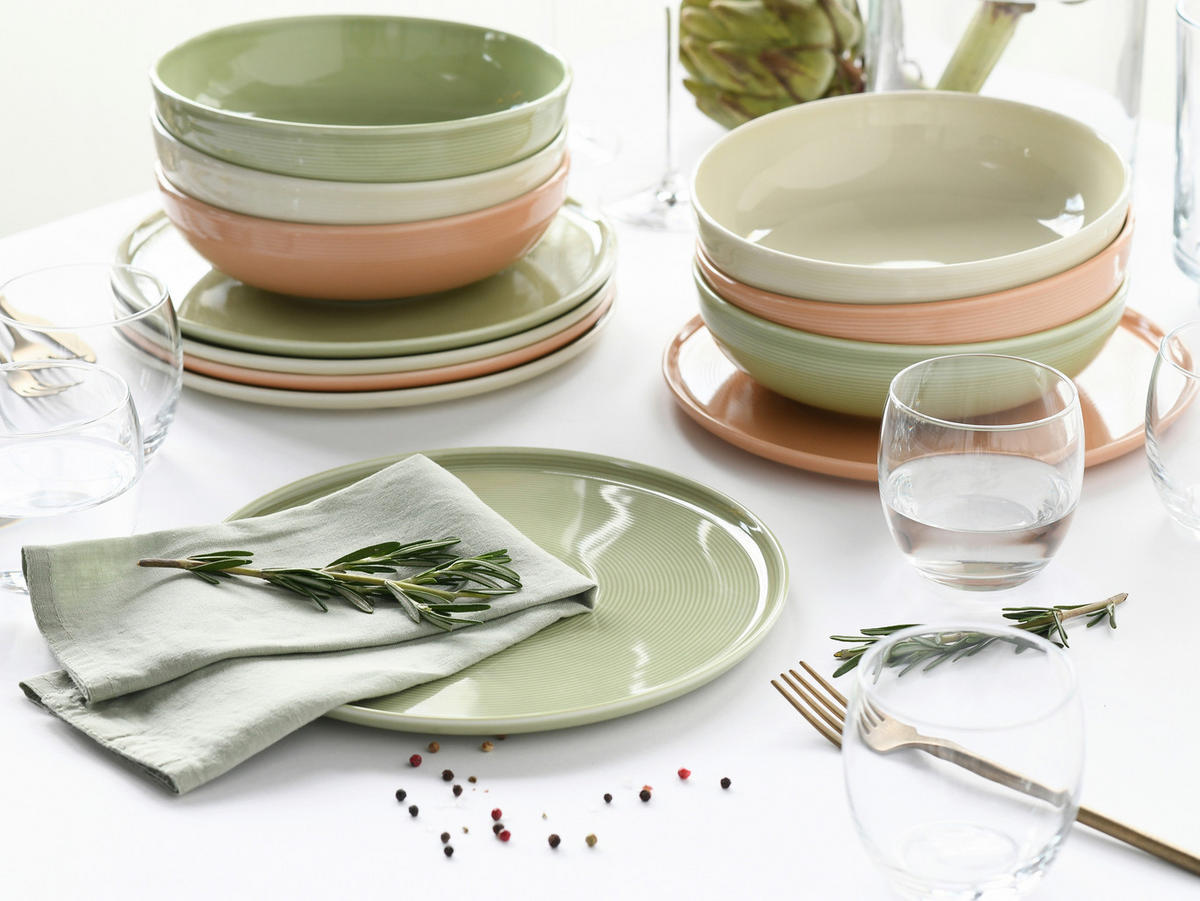 TAFELSERVICE Session Romance 12-teilig  - Salbeigrün/Creme, Basics, Keramik - Creatable