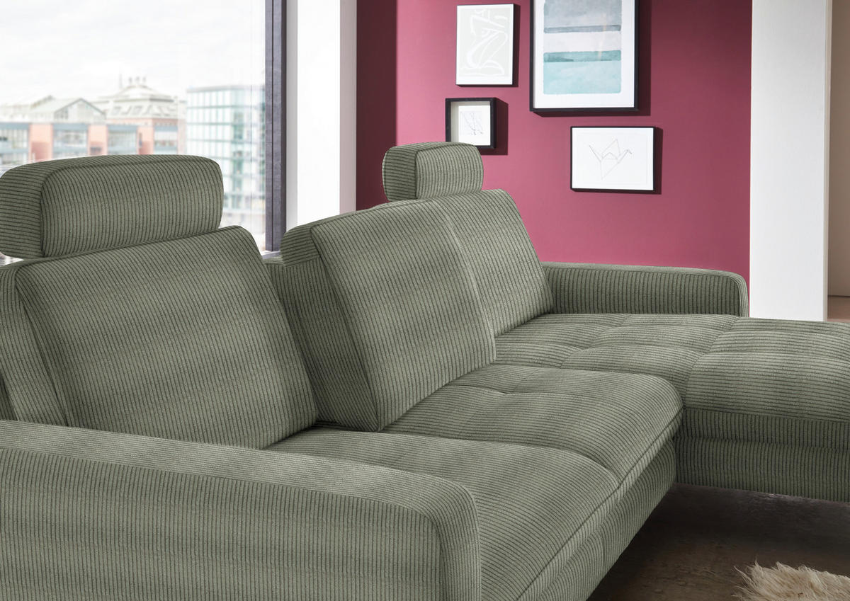 ECKSOFA in Cord Grün  - Schwarz/Grün, Design, Textil/Metall (302/178cm) - Beldomo Style