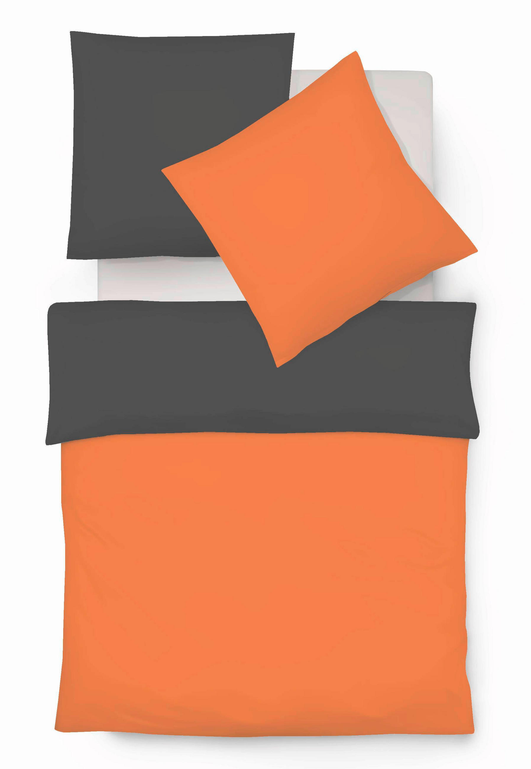 BETTWÄSCHE 135/200 cm Provence Wende Leinenoptik  - Dunkelgrau/Orange, Basics, Textil (135/200cm) - Fleuresse