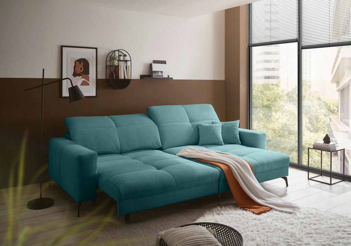 ECKSOFA Petrol Webstoff  - Petrol/Schwarz, KONVENTIONELL, Textil/Metall (285/180cm) - SetOne by Musterring