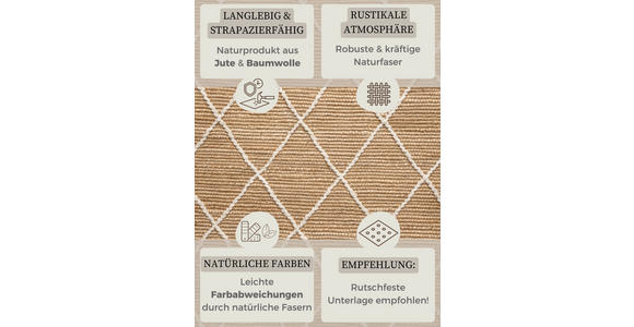 LÄUFER 80/200 cm Kunu Weiß, Sandfarben - Sandfarben/Weiß, Basics, Textil (80/200cm) - Novel