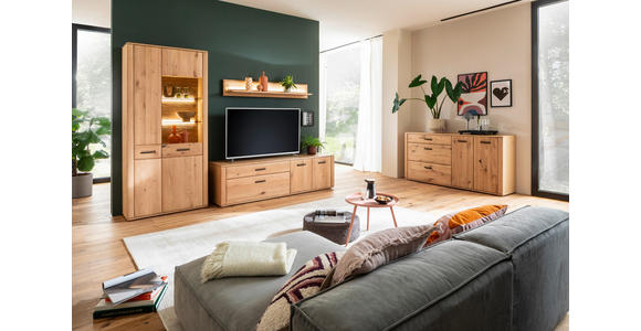 WOHNWAND  in Eichefarben  302/208/50 cm  - Eichefarben/Anthrazit, KONVENTIONELL, Glas/Holz (302/208/50cm) - Cantus