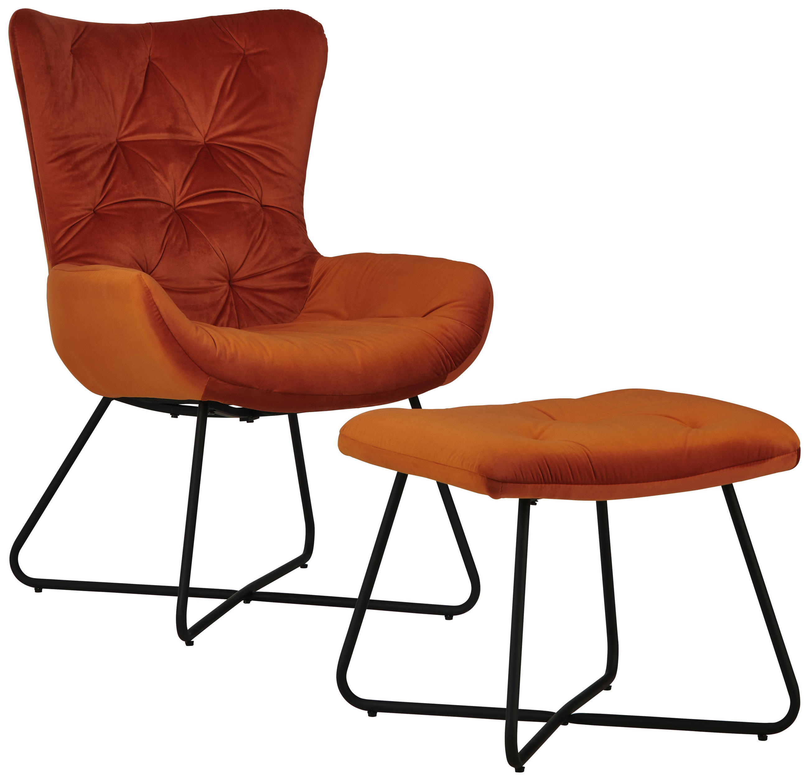 Relaxsesselset in Metall, Textil Schwarz, Rostfarben