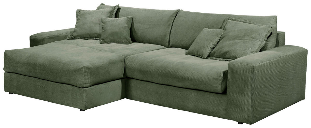 ECKSCHLAFSOFA  KAMIL Grün Cord  - Schwarz/Grün, MODERN, Kunststoff/Textil (180/297cm) - Livetastic