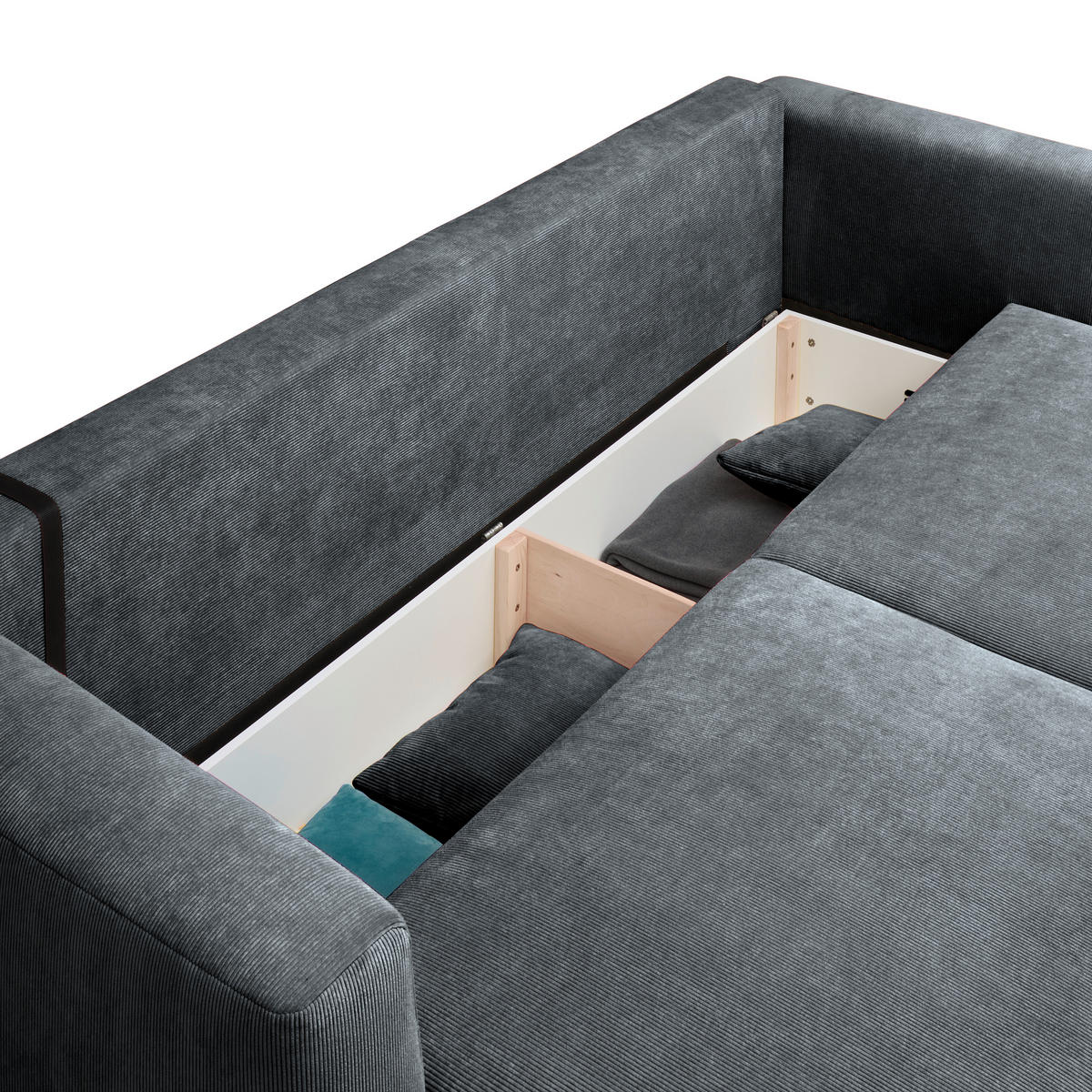 SCHLAFSOFA  mit Stoffauswahl, Schlafen auf Sitzhöhe, Rücken echt Cord Dunkelgrau  - Dunkelgrau/Schwarz, Design, Kunststoff/Textil (250/92/105cm) - Carryhome