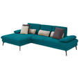 ECKSOFA in Chenille, Mikrofaser Petrol  - Petrol/Schwarz, Design, Textil/Metall (157/299cm) - Dieter Knoll