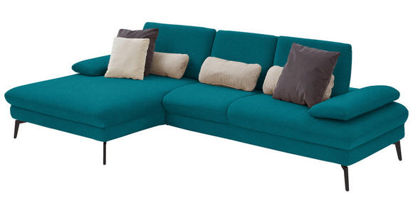 ECKSOFA in Chenille, Mikrofaser Petrol  - Petrol/Schwarz, Design, Textil/Metall (157/299cm) - Dieter Knoll