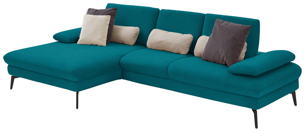 ECKSOFA in Chenille, Mikrofaser Petrol  - Petrol/Schwarz, Design, Textil/Metall (157/299cm) - Dieter Knoll