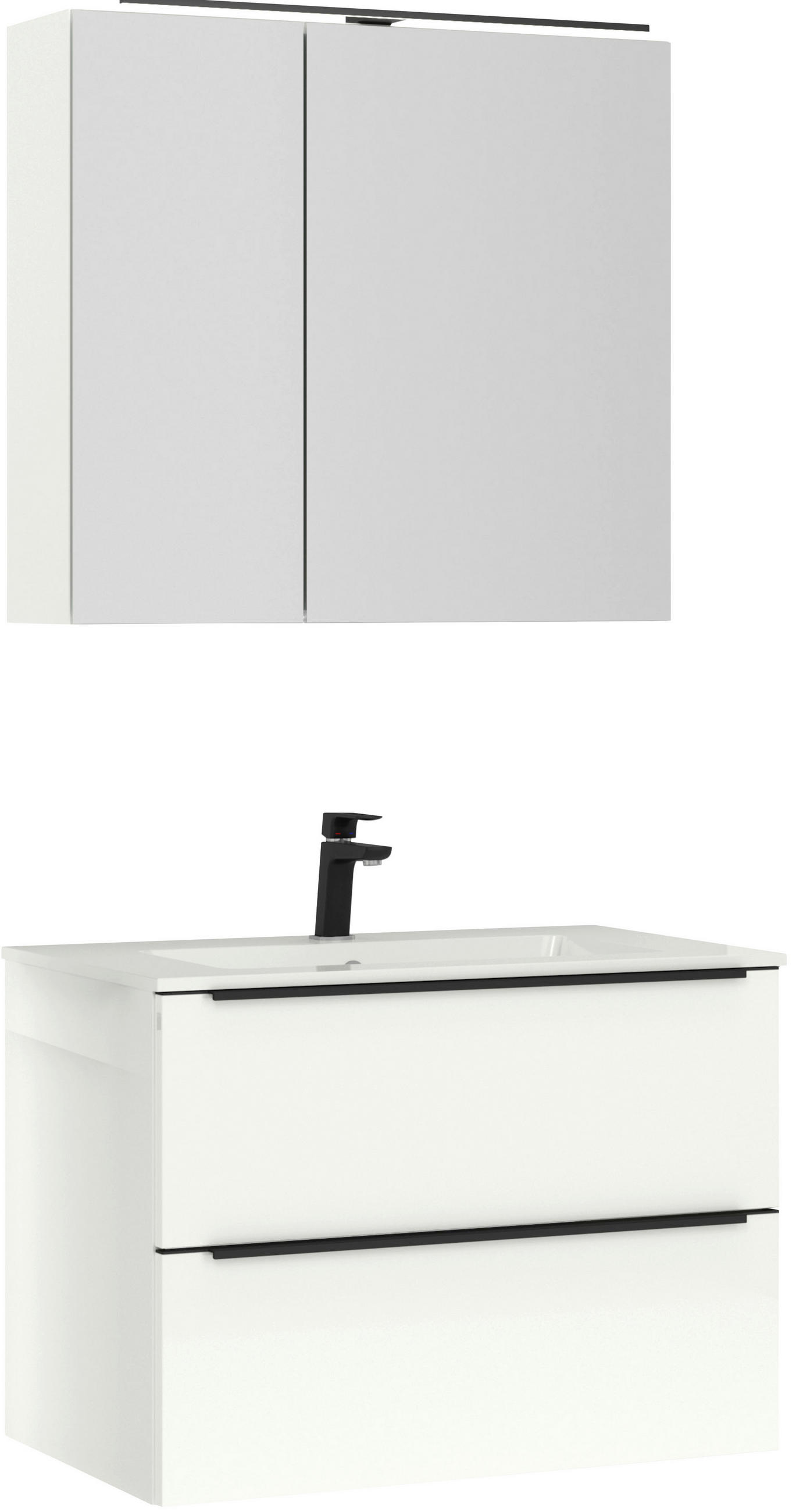 BADEZIMMER 3-teilig  in 81 cm  - Weiß Hochglanz/Schwarz, MODERN, Holzwerkstoff/Stein (81cm) - Nobilia