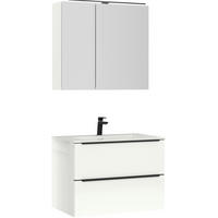BADEZIMMER 3-teilig  in 81 cm  - Weiß Hochglanz/Schwarz, MODERN, Holzwerkstoff/Stein (81cm) - Nobilia