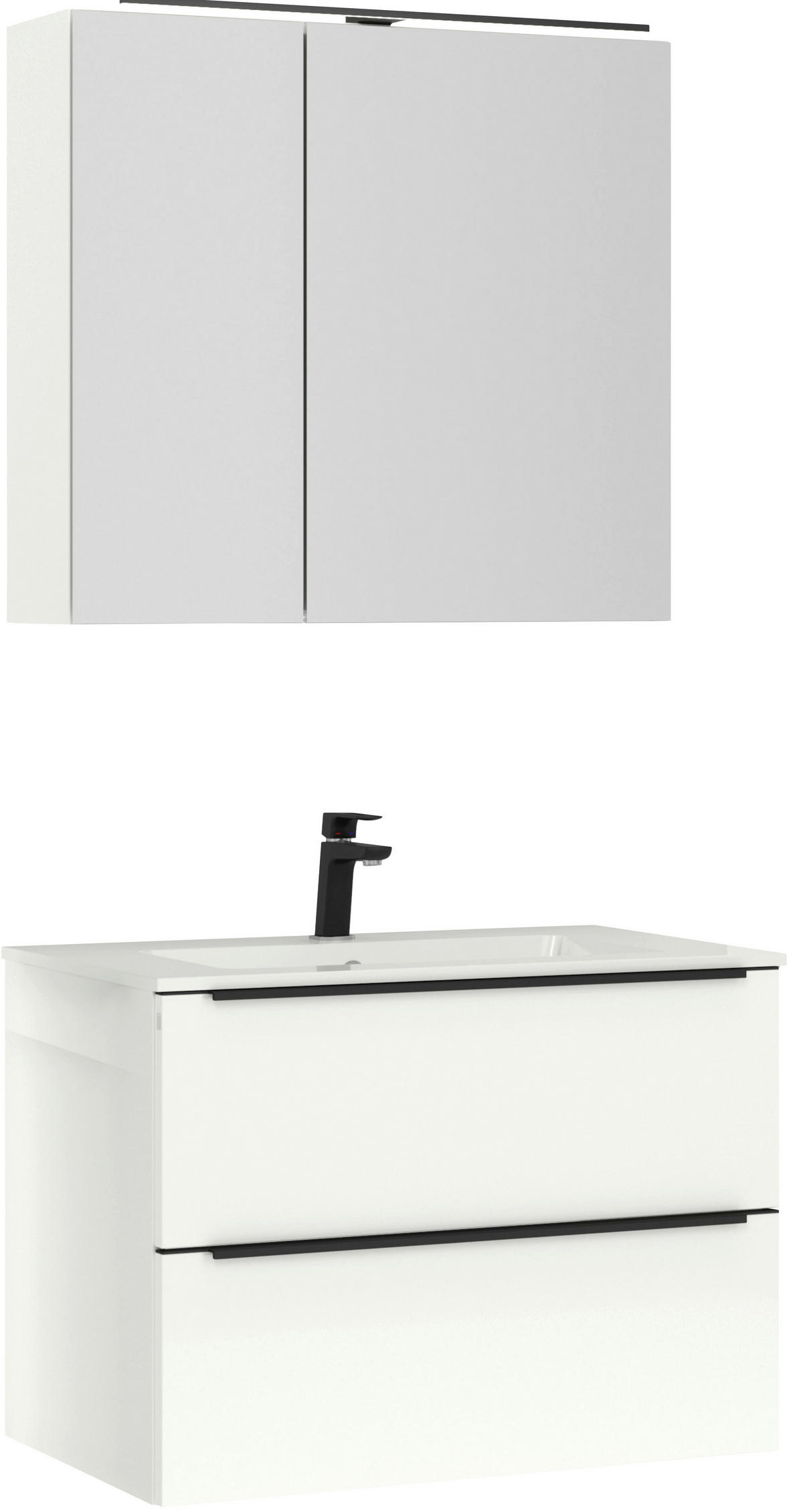 BADEZIMMER 3-teilig  in 81 cm  - Weiß Hochglanz/Schwarz, MODERN, Holzwerkstoff/Stein (81cm) - Nobilia
