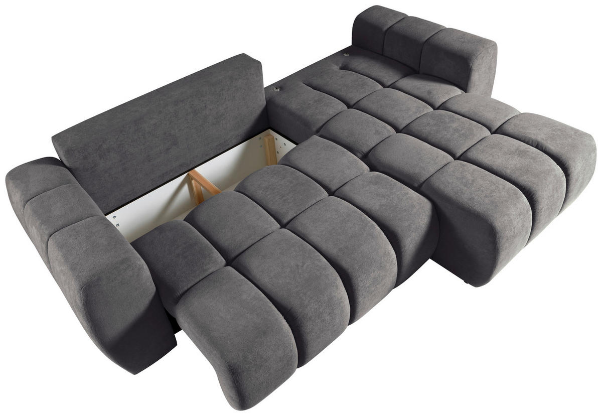 ECKSOFA FERANO Grau Velours  - Schwarz/Grau, Design, Kunststoff/Textil (253/172cm) - Livetastic