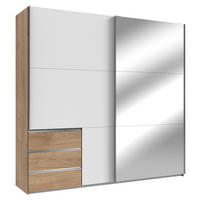SCHWEBETÜRENSCHRANK 200/236/65 cm,  in Weiß, Plankeneiche, 2 Tür(en)  - Chromfarben/Plankeneiche, MODERN, Glas/Holzwerkstoff (200/236/65cm) - MID.YOU