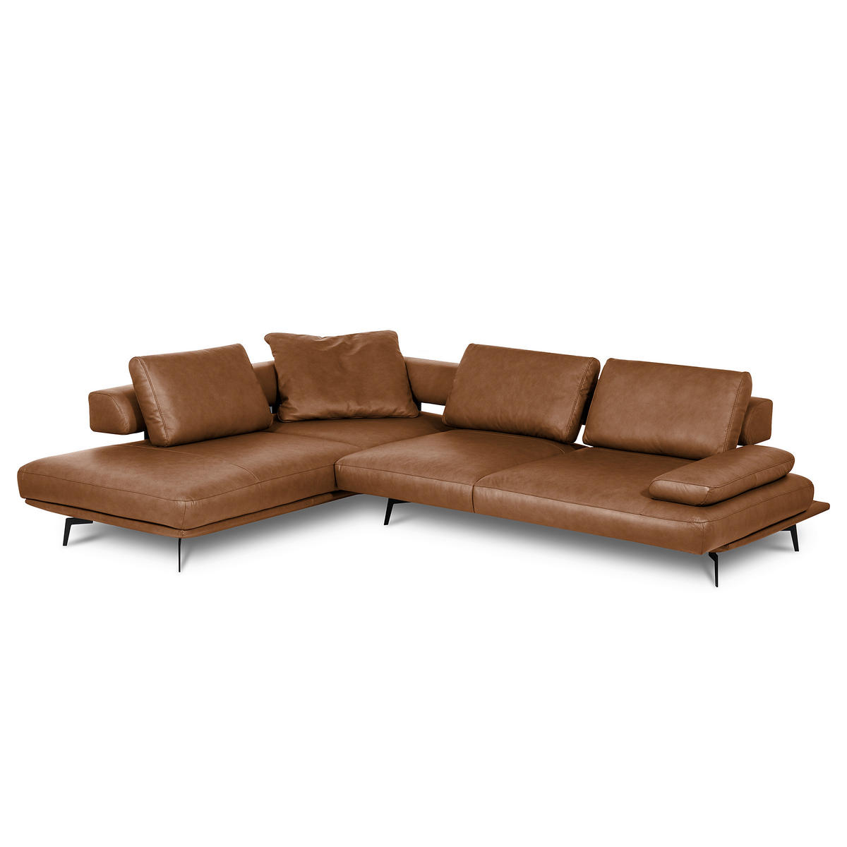 ECKSOFA  in Echtleder Cognac  237/306 cm  - Cognac/Schwarz, Design, Leder/Metall (237/306cm) - Livetastic
