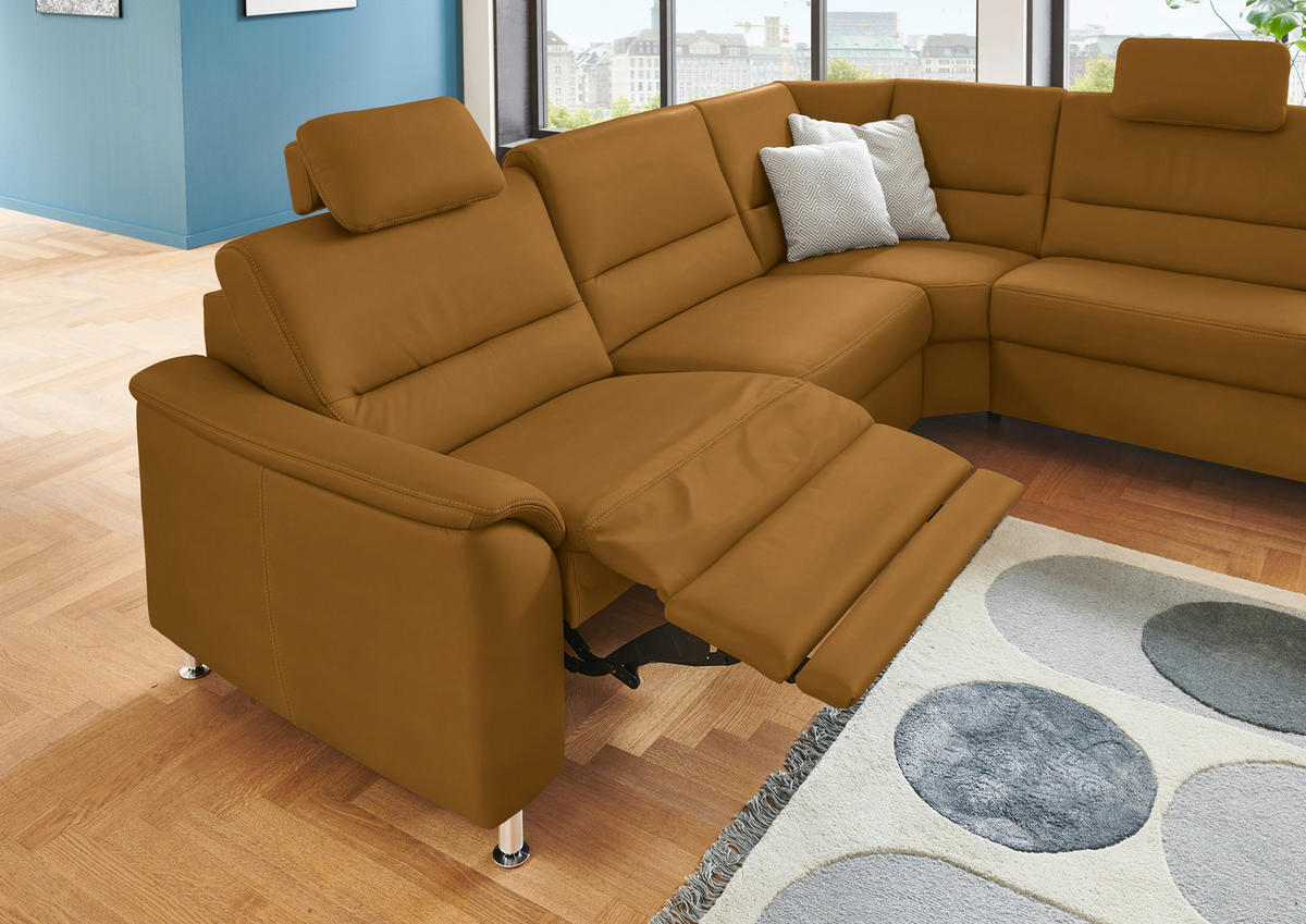 ECKSOFA in Echtleder Dunkelgelb  - Dunkelgelb/Alufarben, Konventionell, Leder/Metall (290/249cm) - Beldomo Premium