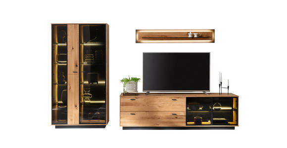 WOHNWAND  in Anthrazit, Eichefarben  319/190/50 cm  - Eichefarben/Anthrazit, Natur, Glas/Holz (319/190/50cm) - Linea Natura