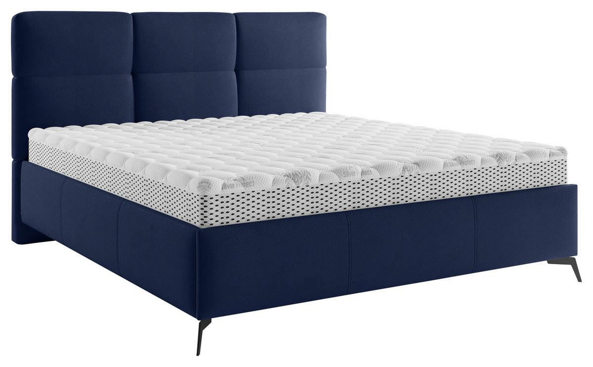 POLSTERBETT gepolstertes Kopfteil, Lattenrost 140/200 cm  in Dunkelblau  - Schwarz/Bronzefarben, MODERN, Holz/Textil (140/200cm) - Boxxx