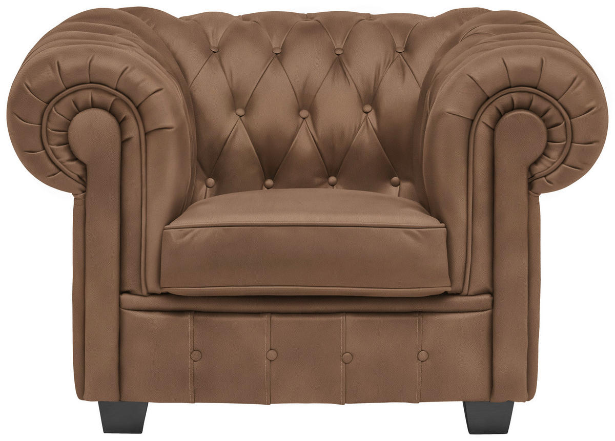 CHESTERFIELD-SESSEL in aspect cuir marron  - couleur de wengé/marron, Lifestyle, textile/bois (115/76,5/96cm) - Landscape