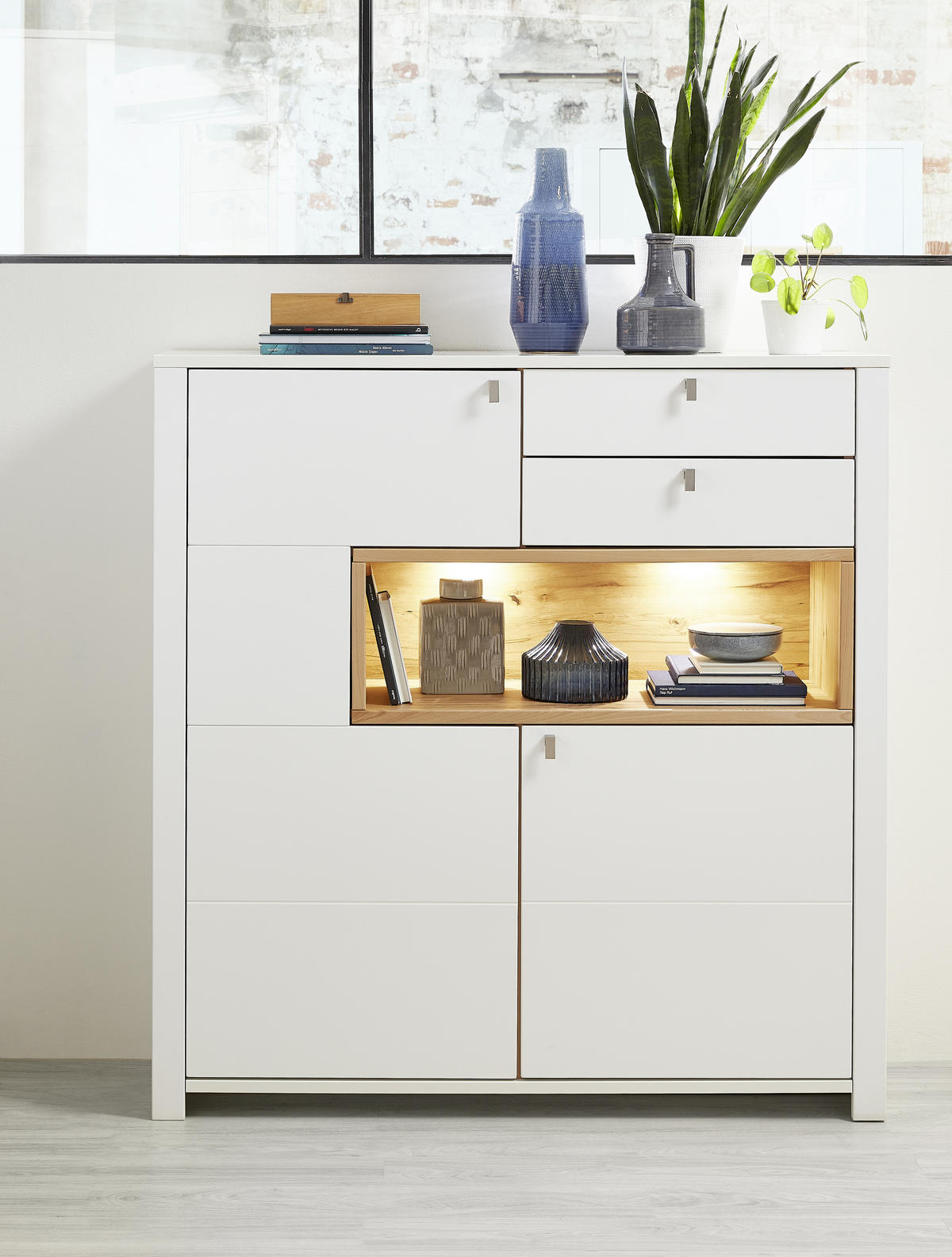 HIGHBOARD  in 132/138/41 cm  - Buchefarben/Weiß, MODERN, Holz/Holzwerkstoff (132/138/41cm) - Livetastic