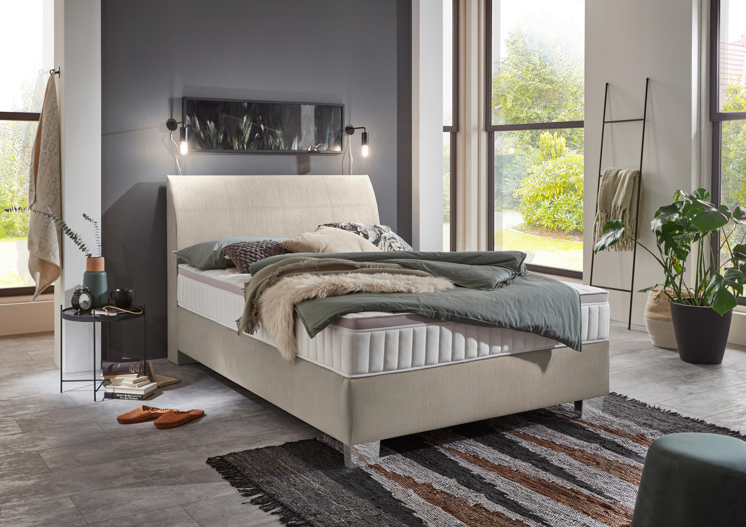 BOXSPRINGBETT 120/200 cm  in Taupe  - Taupe/Chromfarben, KONVENTIONELL, Kunststoff/Textil (120/200cm) - Hom`in