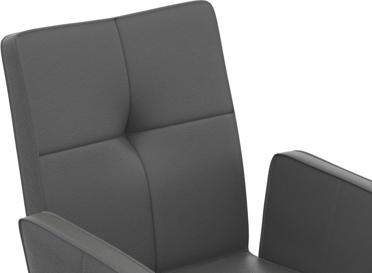 ARMLEHNSTUHL  in Stahl Echtleder pigmentiert  - Dunkelgrau/Schwarz, Design, Leder/Metall (65/91/58cm) - Moderano