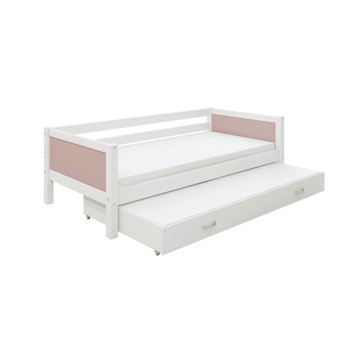 AUSZIEHBETT 90/200 cm,  in Rosa, Weiß, Bettschubladen, Rollrost für Zusatzbett, Rollrost für Hauptbett  - Rosa/Weiß, MODERN, Holz (90/200cm) - Chameo