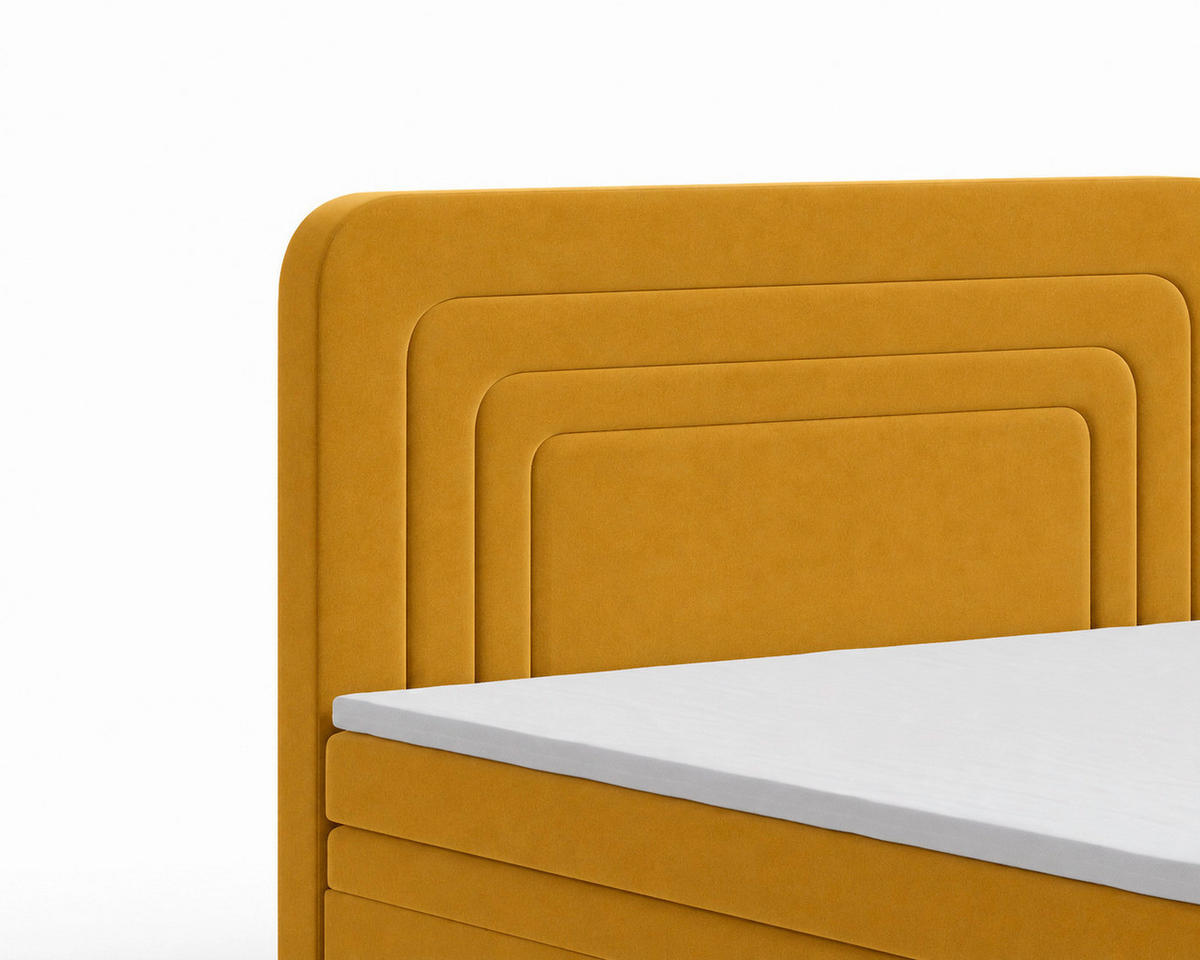 BOXBETT 140/200 cm,  in Currygelb, gepolstertes Kopfteil, Bettkasten, Topper, H2 + H3 = mittel + fest  - Currygelb, MODERN, Holz/Kunststoff (140/200cm) - Livetastic