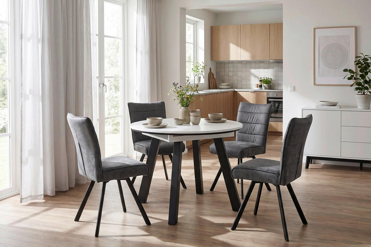 ESSTISCH 100/100/75,8 cm Nachbildung  Holzwerkstoff ausziehbar rund Weiß  - Schwarz/Weiß, MODERN, Holzwerkstoff (100/100/75,8cm) - MID.YOU