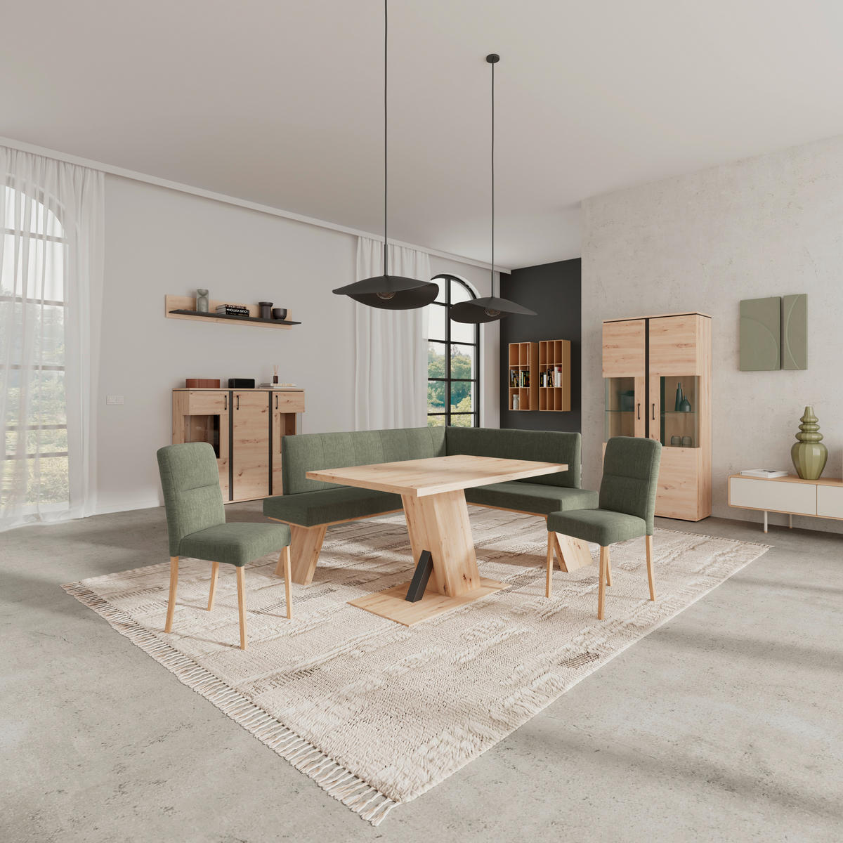 ECKBANK 185/150 cm Webstoff Grün   - Eichefarben/Grün, KONVENTIONELL, Textil (185/150cm) - Livetastic