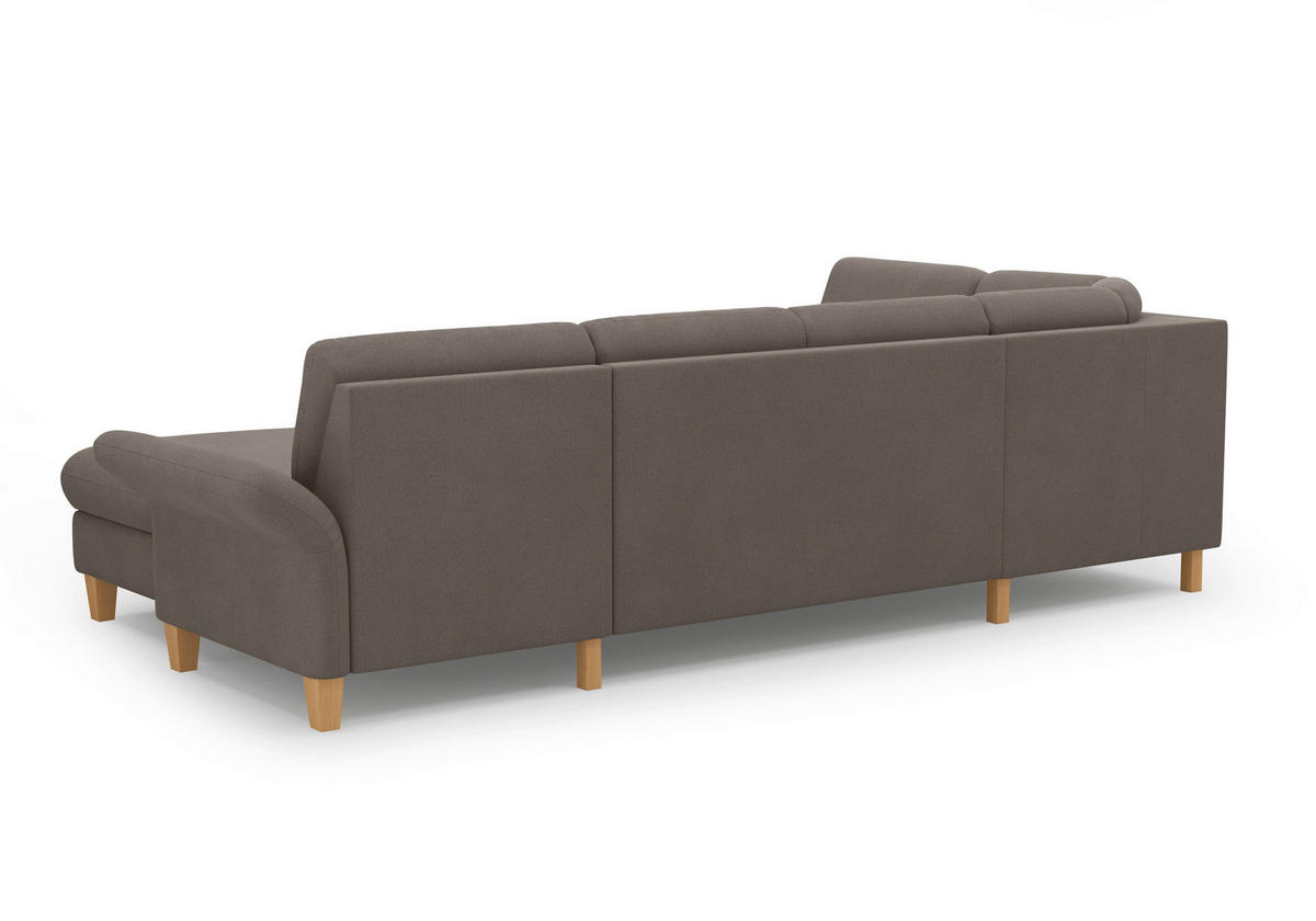 WOHNLANDSCHAFT Schlammfarben Flachgewebe  - Schlammfarben/Eichefarben, KONVENTIONELL, Holz/Textil (195/314/164cm) - Sit & More