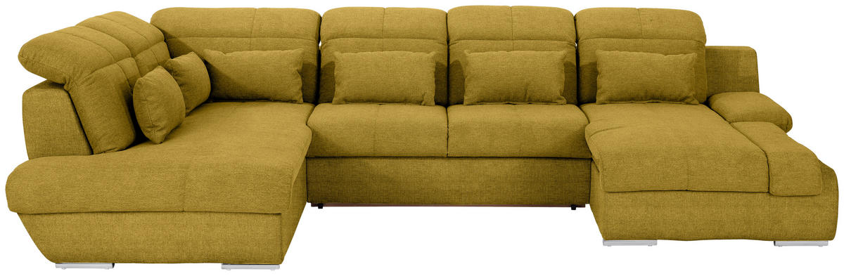 WOHNLANDSCHAFT in Mikrofaser Senfgelb  - Chromfarben/Senfgelb, Modern, Textil/Metall (228/345/184cm) - MID.YOU