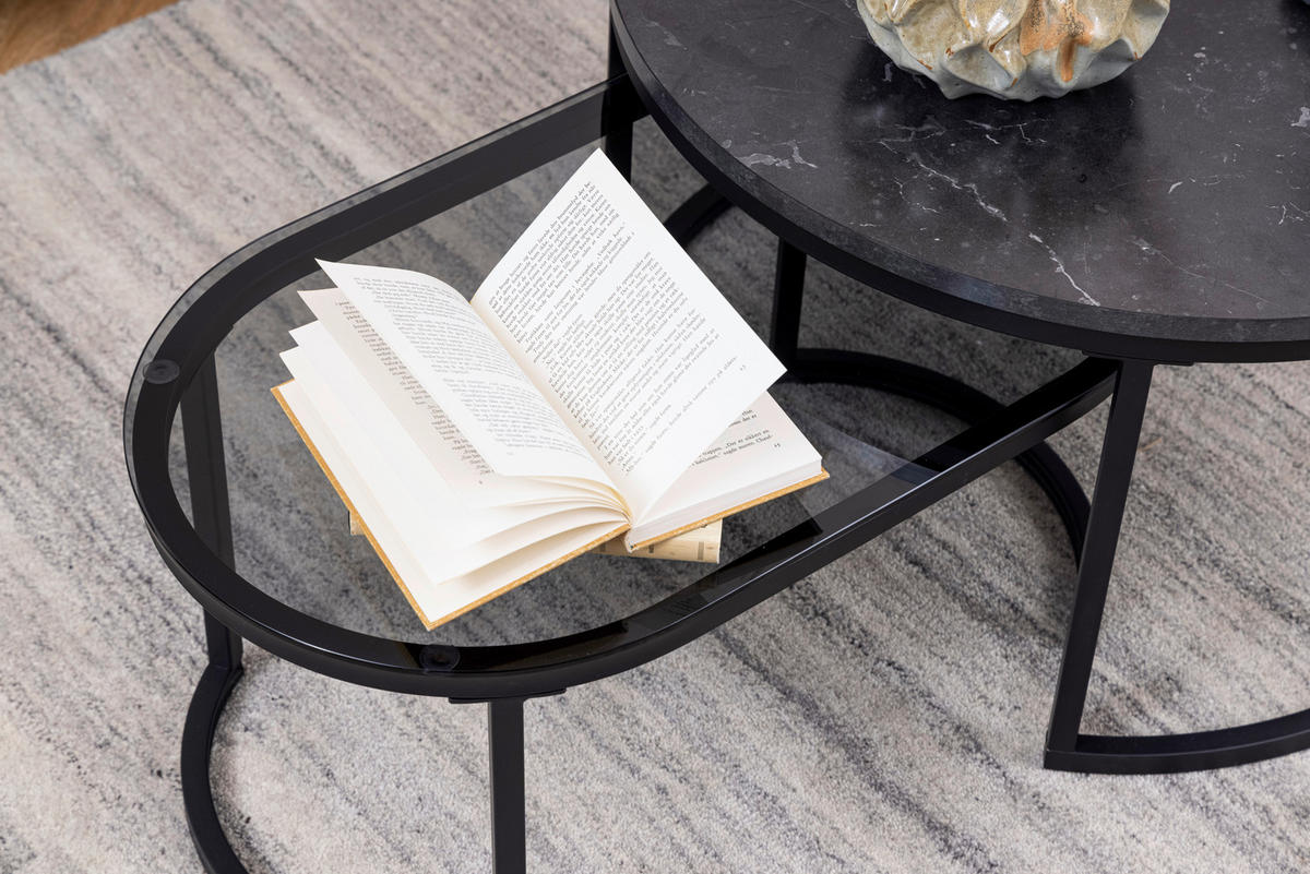 TABLE BASSE in Metall, Glas, Holzwerkstoff 70/70/42 cm  - noir, Konventionell, métal/verre (70/70/42cm) - MID.YOU