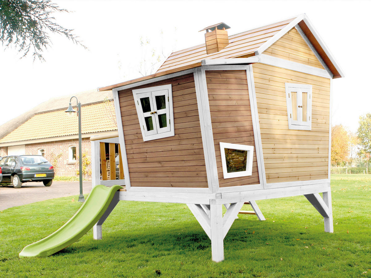 SPIELHAUS 123/12,8/152 cm  - Braun/Weiß, KONVENTIONELL, Holz/Kunststoff (123/12,8/152cm) - Ambia Garden