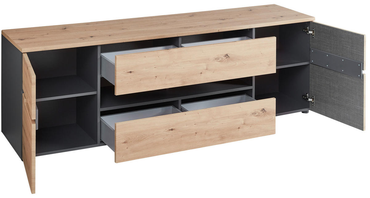 LOWBOARD  in 192/62/47 cm  - Schwarz/Graphitfarben, Design, Holzwerkstoff/Kunststoff (192/62/47cm) - Voleo