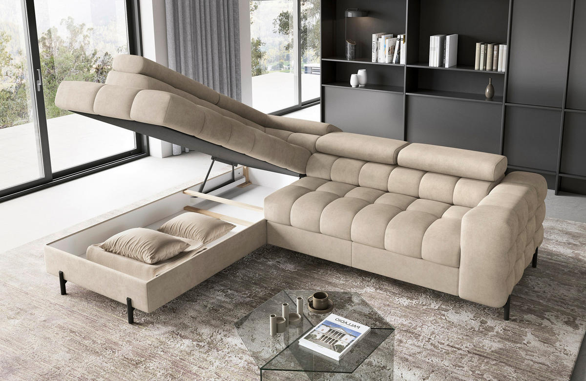 ECKSOFA FERUCCE in Chenille Beige  200/276 cm  - Beige/Schwarz, Design, Textil/Metall (200/276cm) - MID.YOU