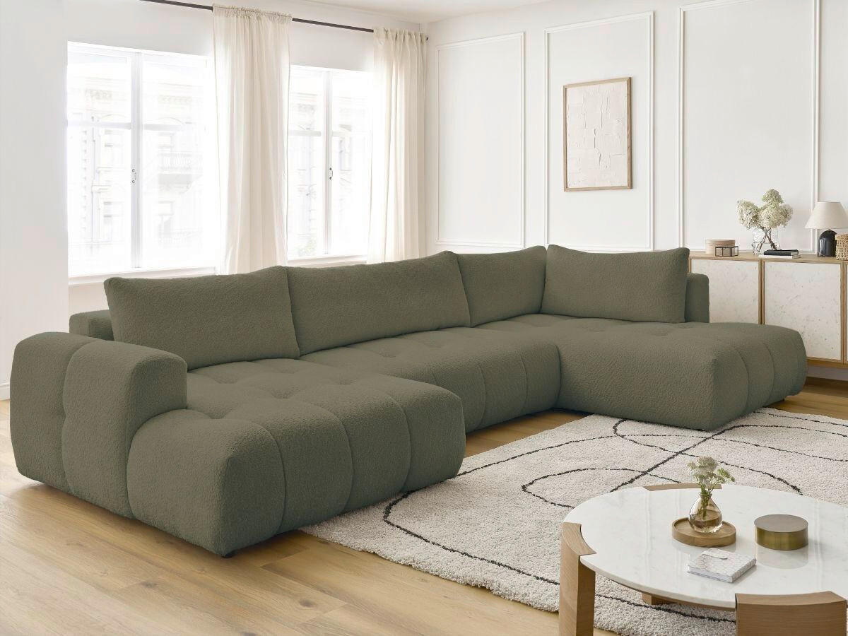 WOHNLANDSCHAFT  FUJI  Grün Bouclé  - Schwarz/Grün, MODERN, Kunststoff/Textil (160/377/204cm)