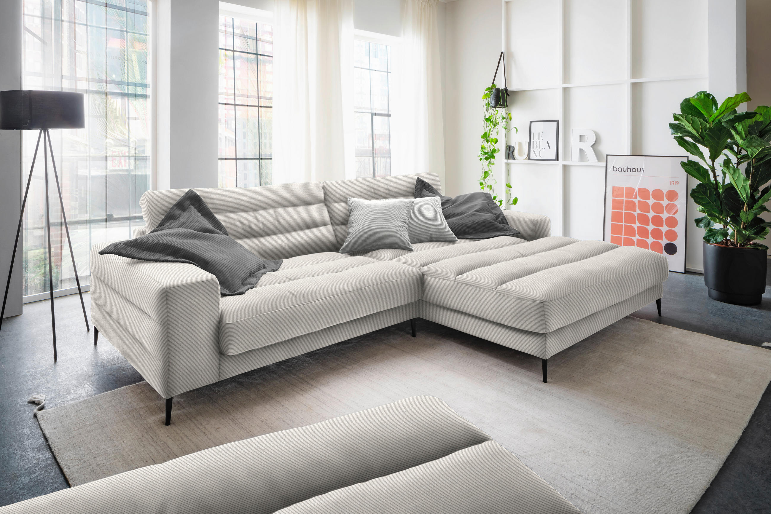 ECKSOFA in Cord Weiss  - Weiss/Schwarz, Design, Textil/Metall (296/207cm) - Dieter Knoll
