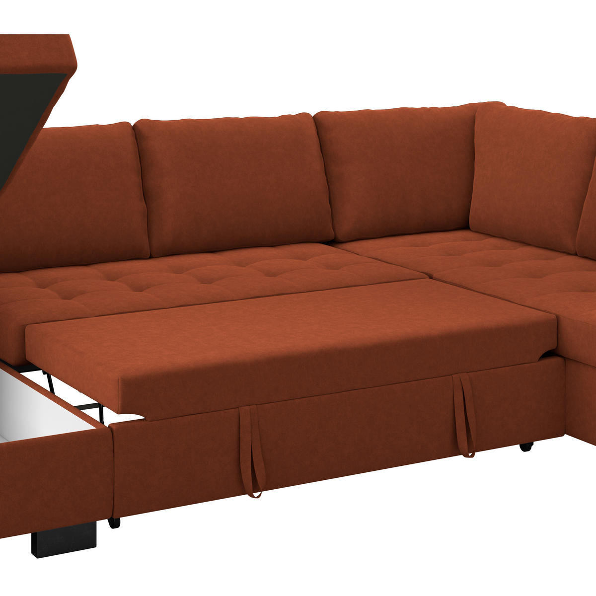 WOHNLANDSCHAFT Terracotta Mikrofaser  - Terracotta/Schwarz, MODERN, Kunststoff/Textil (155/305/178cm) - P & B