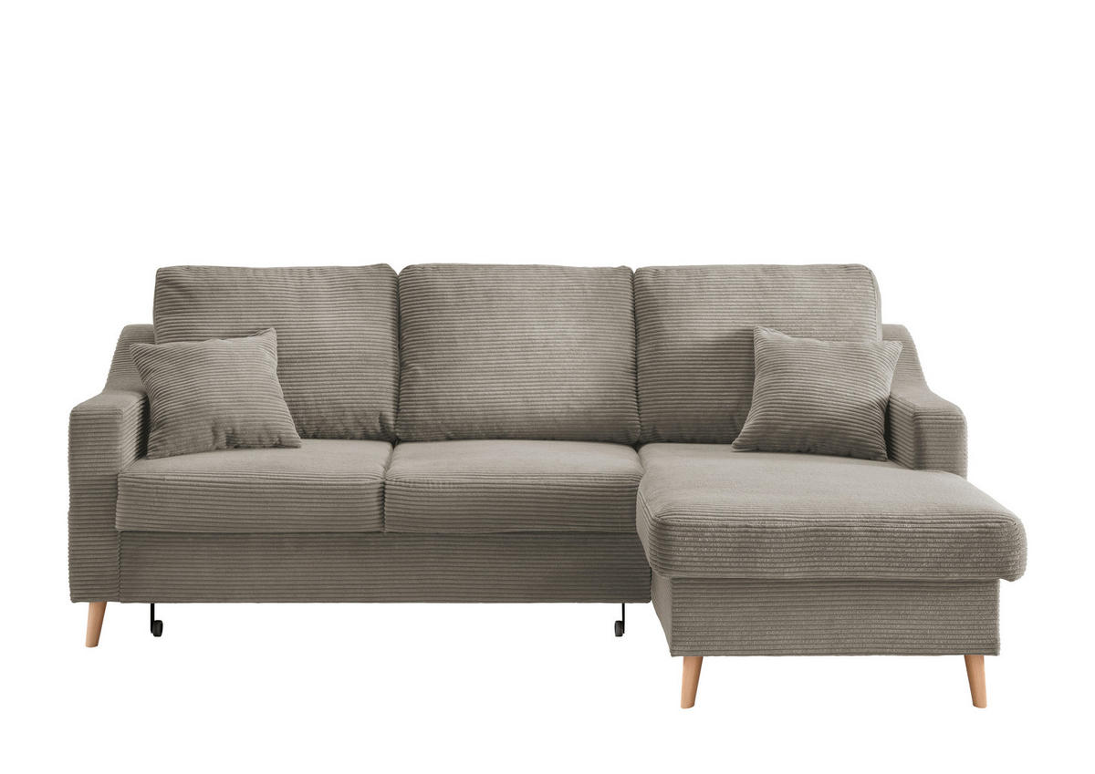 ECKSOFA Graubraun Cord  - Graubraun/Naturfarben, Design, Holz/Textil (228/150cm) - P & B
