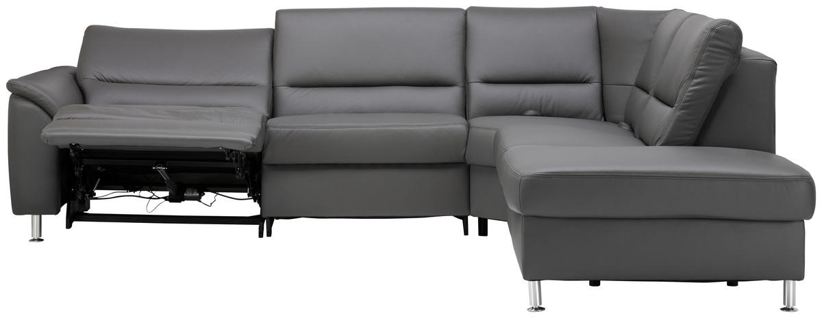 ECKSOFA in Echtleder Grau  - Alufarben/Grau, Konventionell, Leder/Metall (290/249cm) - Beldomo Premium