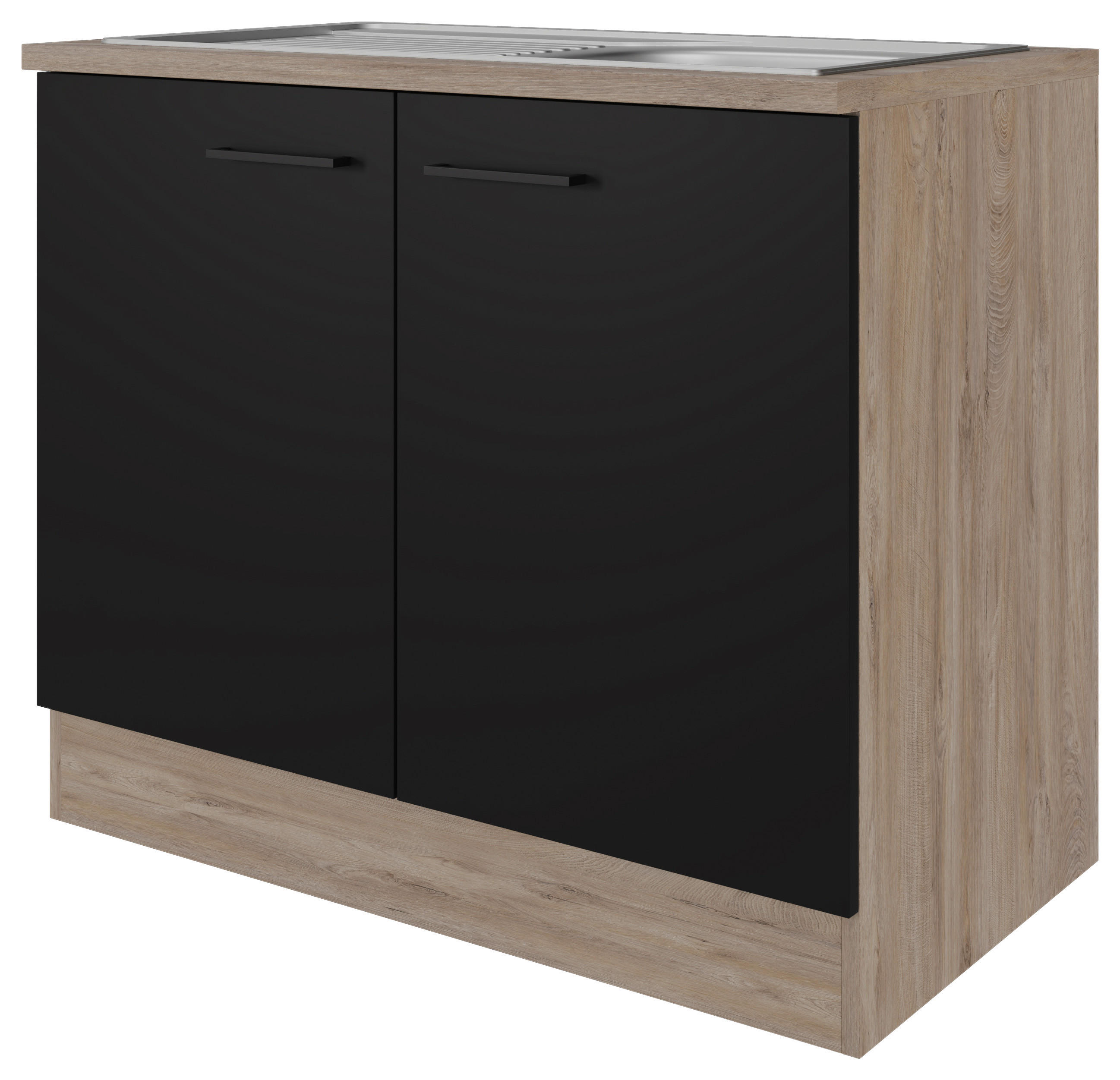 FlexWell Spülenunterschrank Schwarz, Eiche 100x85x57 cm