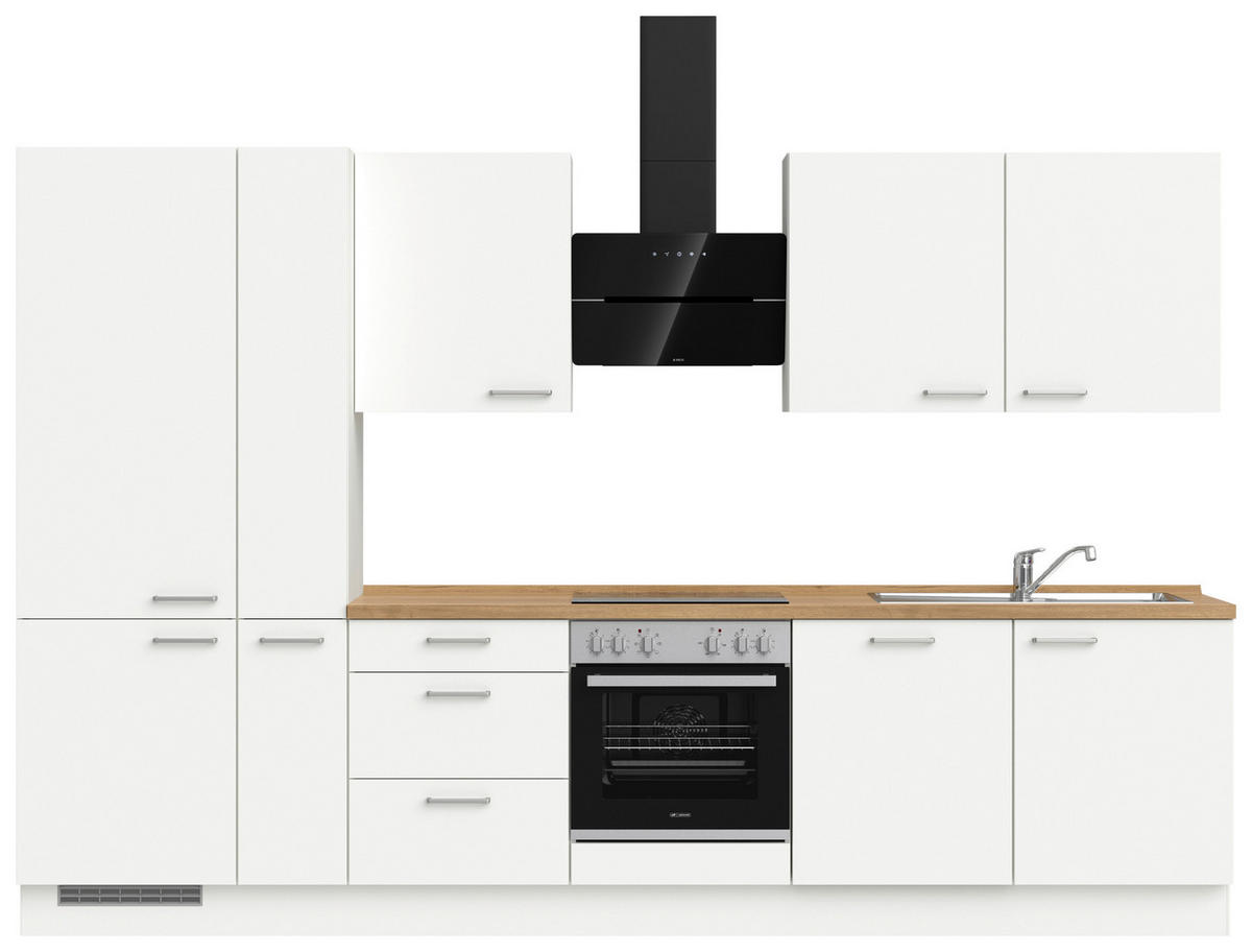 KÜCHENLEERBLOCK 330 cm   in Weiß, Eichefarben  - Edelstahlfarben/Eichefarben, MODERN, Holzwerkstoff/Metall (330cm) - Nobilia