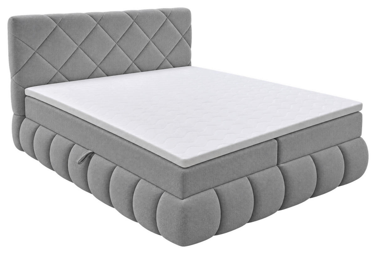 BOXBETT 180/200 cm,  in Silberfarben, gepolstertes Kopfteil, Bettkasten, Topper, Matratzen, H3 + H3 = fest  - Silberfarben/Schwarz, Design, Kunststoff/Textil (180/200cm) - Chameo