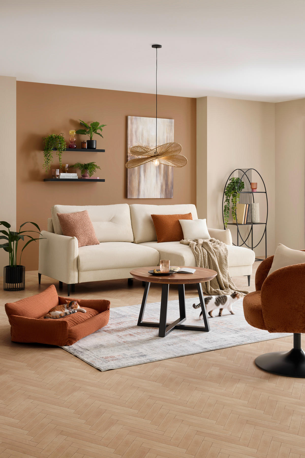 ECKSOFA Cord Beige  - Beige/Schwarz, Modern, Textil/Metall (221/142cm) - MID.YOU