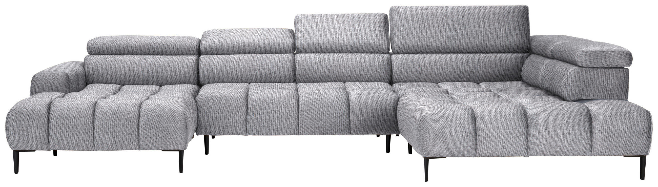 WOHNLANDSCHAFT Grau Webstoff  - Schwarz/Grau, Design, Textil/Metall (177/385/216cm) - Welnova