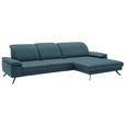 ECKSOFA in Echtleder Blau  - Blau/Schwarz, Design, Leder/Metall (332/193cm) - Dieter Knoll