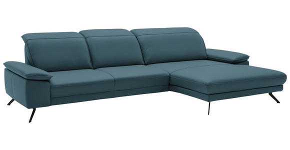 ECKSOFA in Echtleder Blau  - Blau/Schwarz, Design, Leder/Metall (332/193cm) - Dieter Knoll