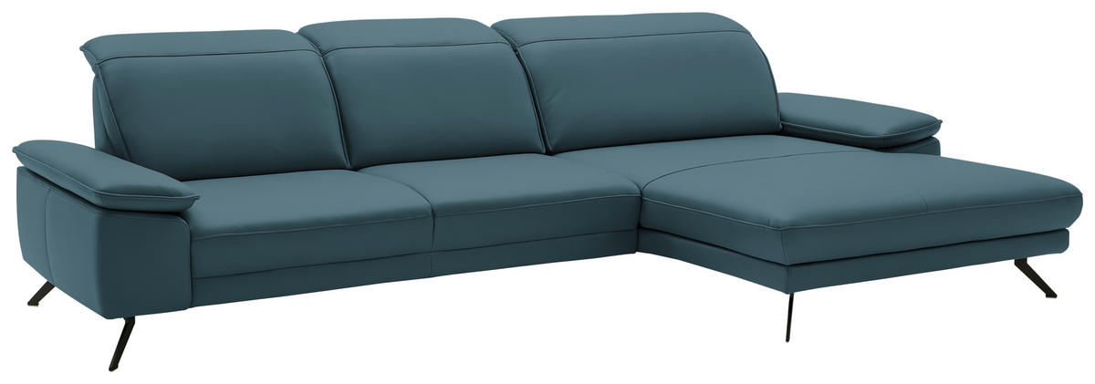 ECKSOFA in Echtleder Blau  - Blau/Schwarz, Design, Leder/Metall (332/193cm) - Dieter Knoll